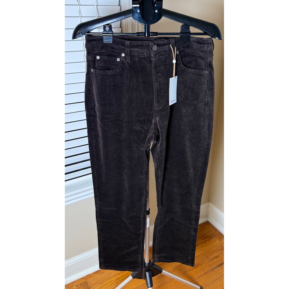 Quince Organic Stretch Corduroy Straight Leg Pants Espresso Brown Womens 12 NEW